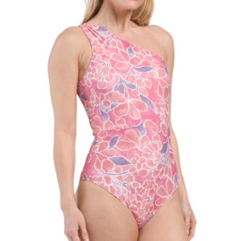 💛Summersalt Women’s Pink Floral One Shoulder One Piece Swimsuit Plus Size 22/2X